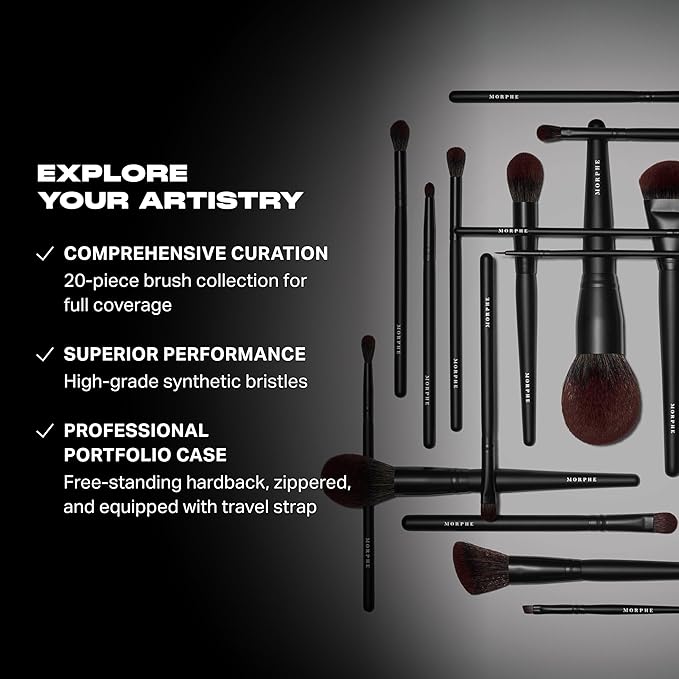 Morphe MUA Life Makeup Brushes - 20 Piece Makeup Brush Set of Eye and Face Brushes - Made with Synthetic Bristles and Includes Carrying Case (20 Count)-Velvo Beauty