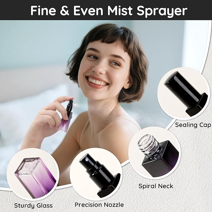 Segbeauty 0.34oz Perfume Travel Bottles Refillable, 10pcs 10ml Glass Empty Perfume Atomizer Sprayer, Mini Portable Travel Cologne Spray Bottle, Cologne Atomizer Set with Refill Pump Tools-Velvo Beauty
