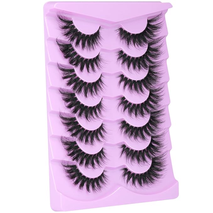 Lashes Clear Band Fox Eye Lashes 3D Volume Faux Mink Eyelashes Wispy False Eyelashes Strips 7 Pairs by Kiromiro-Velvo Beauty