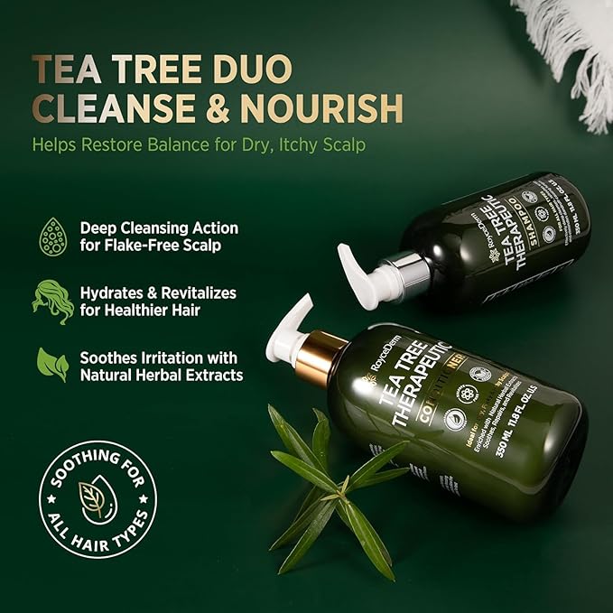 Roycederm Tea Tree Antifungal Shampoo and Conditioner: Complete Scalp Care Solution for Folliculitis, Dry, Itchy, and Flaky Scalp - Infused with Tea Tree Oil, Paraben & Sulfate Free-Velvo Beauty