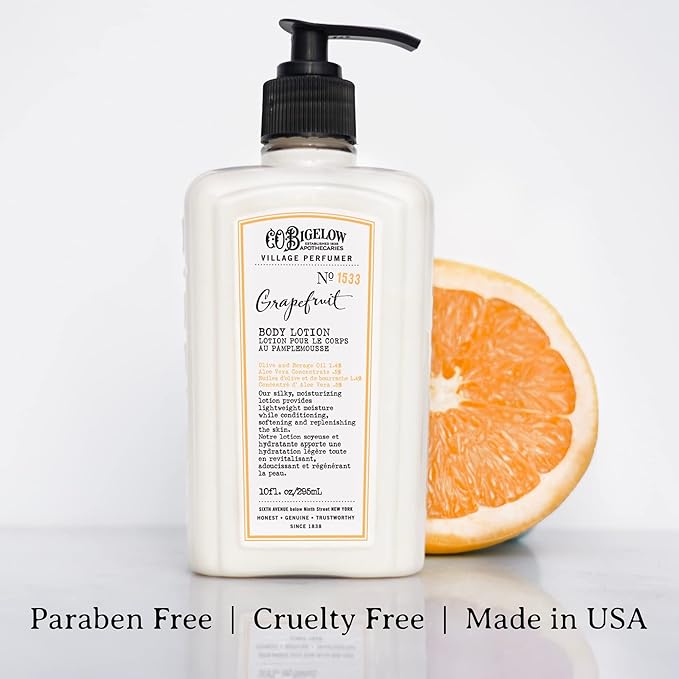 C.O. Bigelow Grapefruit Body Lotion, Village Perfumer Moisturizing Body Lotion with Aloe Vera, Borage Oil & Olive Oil, 10 Fl Oz-Velvo Beauty