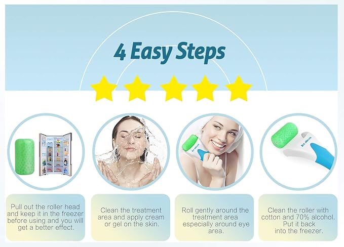 Ice Roller, ESARORA Ice Roller for Face & Eye, Puffiness, Migraine, Pain Relief and Minor Injury, Skin Care Products with 2 Roller (1 Plastic Roller & 1 Stainless Steel Roller)-Velvo Beauty