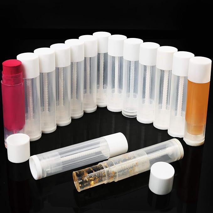 LotFancy Lip Balm tubes Empty, 60PCS 5.5ml (3/16 Oz), Clear Lip Balm Container Tubes with White Caps, BPA Free & Leak Free, Refillable-Velvo Beauty