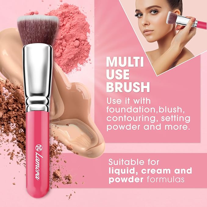 LAMORA Foundation Brush for Liquid Makeup - Kabuki Face Brush for Cream, Powder, Blush, and Concealer - Flat Top Blending, Buffing, Stippling Brush-Velvo Beauty