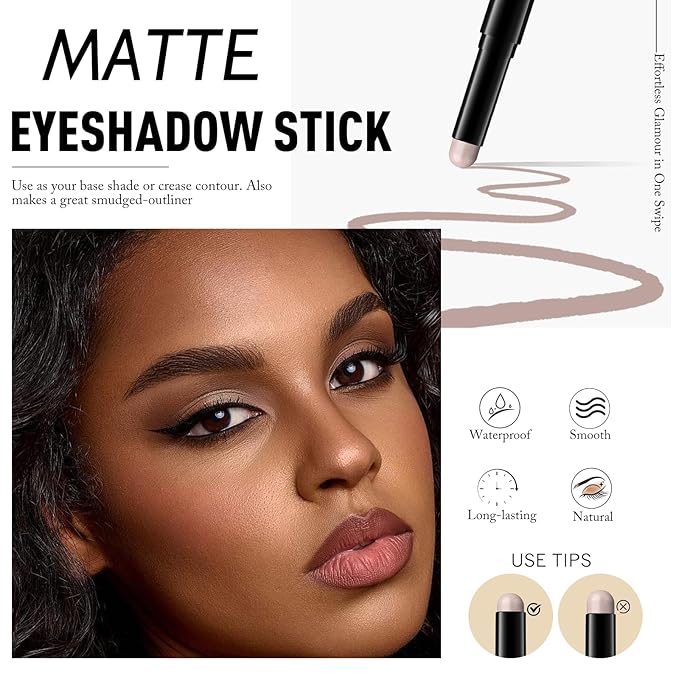 Eyeshadow Stick Light Taupe, Matte Cream Eye Shadow Stick Waterproof Nude Neutral Eyeliner Brightener Pencil Crayon Long-Lasting Eye Highlighter Makeup for Older Women Easy to Use High Pigmented-Velvo Beauty