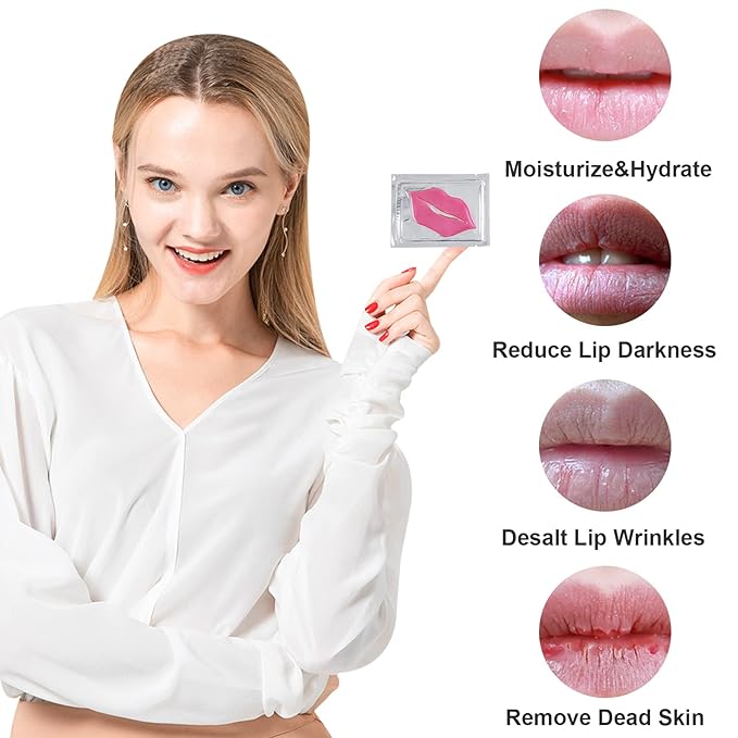 Adofect 30 Pieces Peach Moisturizing Collagen Lip Masks Crystal Lip Care Gel Pads Patches, Mouth & Lips Age Defying Masques - Great for Anti-Chapped, Anti-Wrinkle, Plump Your Lips, Rose Red-Velvo Beauty