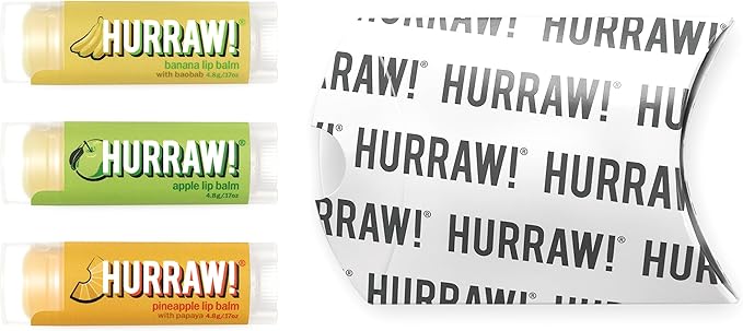 Hurraw! Banana, Apple, Pineapple Lip Balms, 3 Pack Bundle: Organic, Certified Vegan, Cruelty and Gluten Free. Non-GMO, 100% Natural. Bee, Shea, Soy & Palm Free. Made in USA-Velvo Beauty