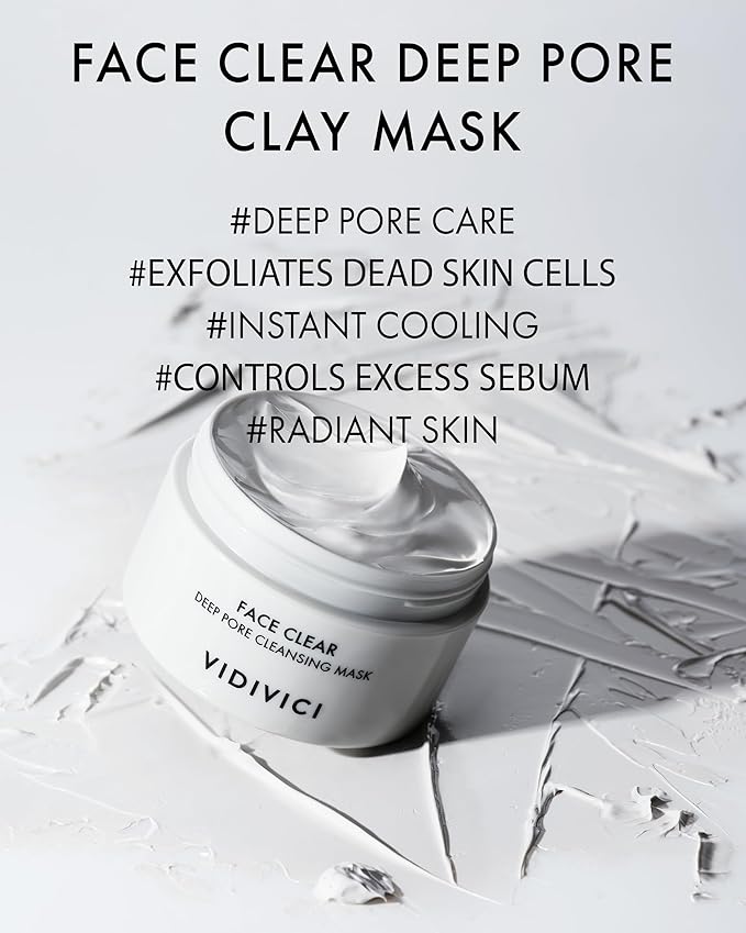 VIDIVICI Korean Deep Pore-Cleansing Clay Mask – Gently Exfoliates & Soothes Oily, Sensitive Skin – Mud Wash-Off Formula for Sebum Control, Cooling Hydration & Pore Tightening – 3.38oz-Velvo Beauty