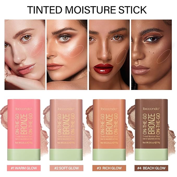Cream Contour Stick, Face Shimmer Bronzer Stick, Blendable Natural Glow Highlighter Makeup Stick, Multi-Use Tinted Solid Moisturizer Stick, 01 Warm Glow-Velvo Beauty
