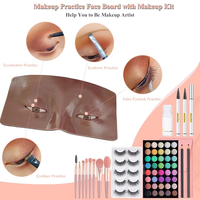 Makeup Practice Face Board, 3D Realistic Practice Makeup Face Set, Makeup Mannequin Face with Makeup Kit for Professional Makeup Artists Students and Beginners to Practice Eyes Eyeshadow Makeup-Velvo Beauty