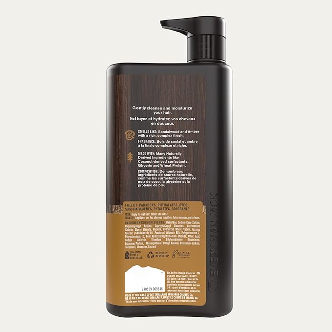 Every Man Jack 2-in-1 Daily Shampoo + Conditioner - Amber + Sandalwood | Nourishing For All Hair Types, Naturally Derived, Cruelty-Free Shampoo and Conditioner Set for Men | 24oz -1 Bottle-Velvo Beauty
