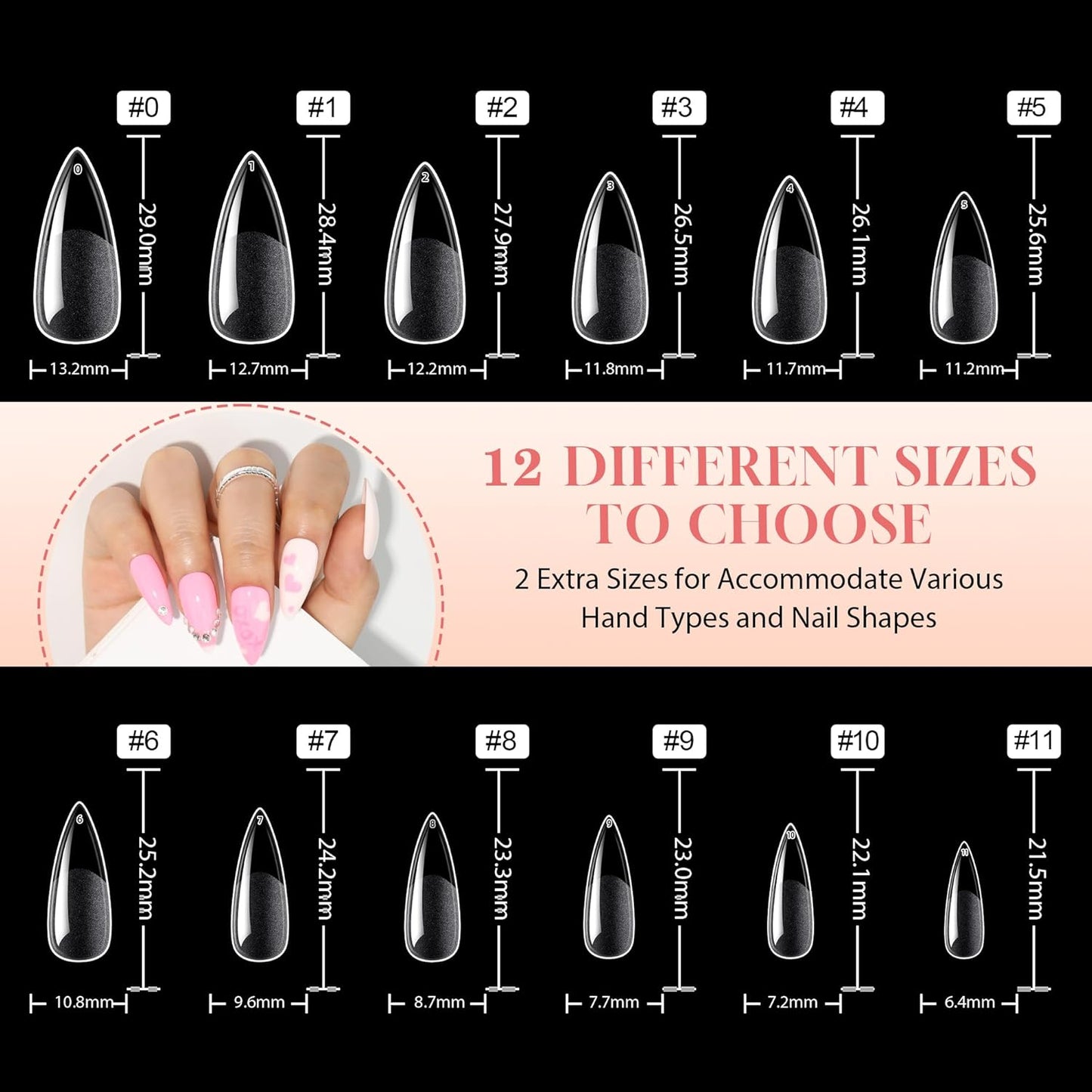 UNA GELLA Stiletto Gel Nail Tips: Full Cover 312Pcs No C Curve Halloween Stiletto Nail Tips Pre-buff Press On Nails Half Matte Almond Gel Tips for Nail Extension DIY Salon 12 Sizes-Velvo Beauty