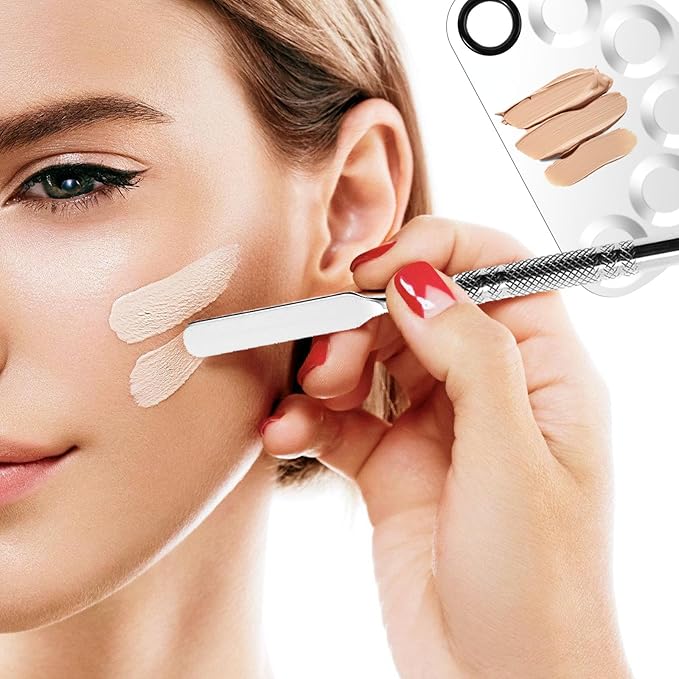 Makeup Mixing Foundation Palette Tools - Stainless Steel Nail Art Palette with Makeup Foundation Spatula Professional Cosmetic Mixing Makeup Palette Tray for Eye Shadow Eyelash Lipsticks Nail Art-Velvo Beauty
