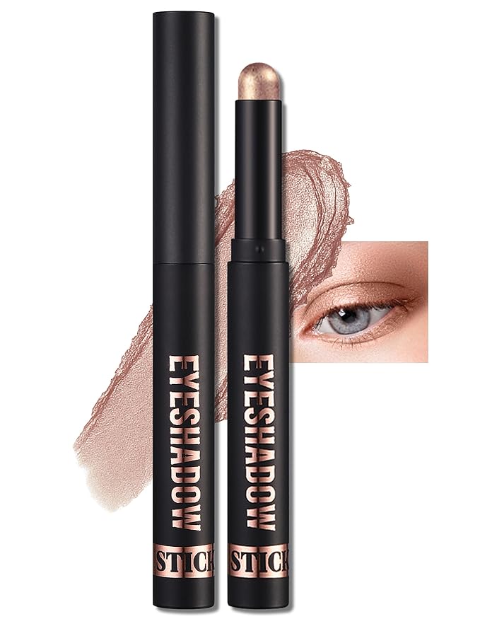 Erinde Shimmer Cream Eyeshadow Stick, Long Lasting Metallic Eye Shadow Sticks, Waterproof Creamy Glitter Eyeshadow Pencil, High Pigmented Blendable Neutral Eye Makeup, 16 Champagne Shimmer-Velvo Beauty