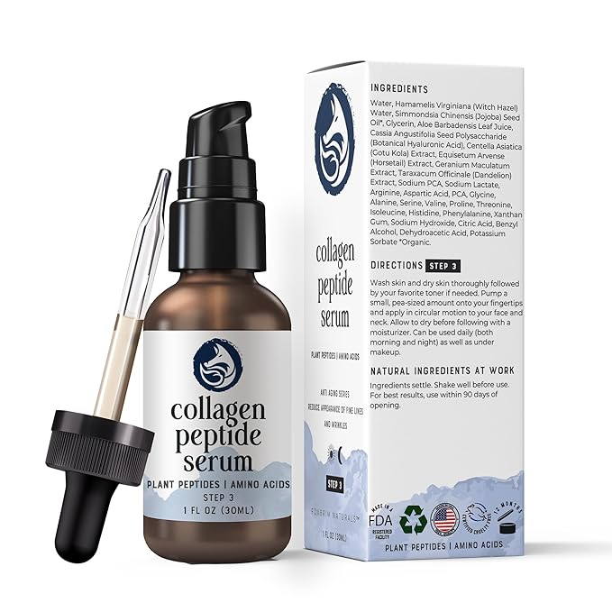 Peptides Serum for Face - Collagen Booster - Anti-Aging - Tighten Lift Hydrate & Plump All Skin Types, Reduce Fine Line & Wrinkles, All Natural Ingredients - Foxbrim Naturals (1 Fl Oz)-Velvo Beauty