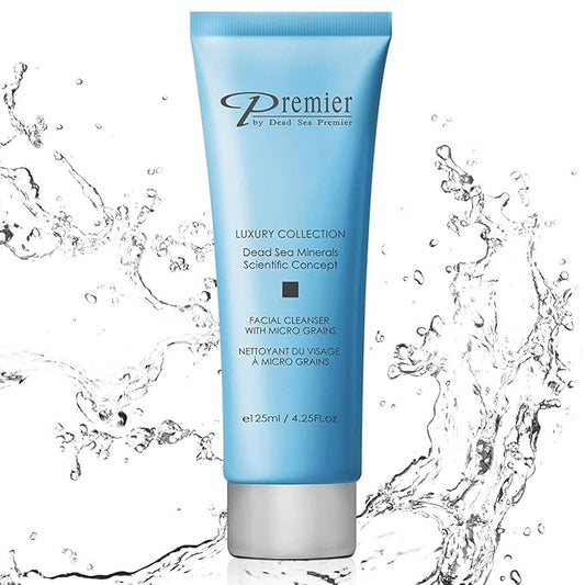 Premier Dead Sea Facial Cleanser with Micro Grains, Luxury collection foaming face wash, daily use skin care, nondrying, anti-aging Skin Care with aloe vera, witch hazel, Dermatologist Tested 4.4fl oz-Velvo Beauty