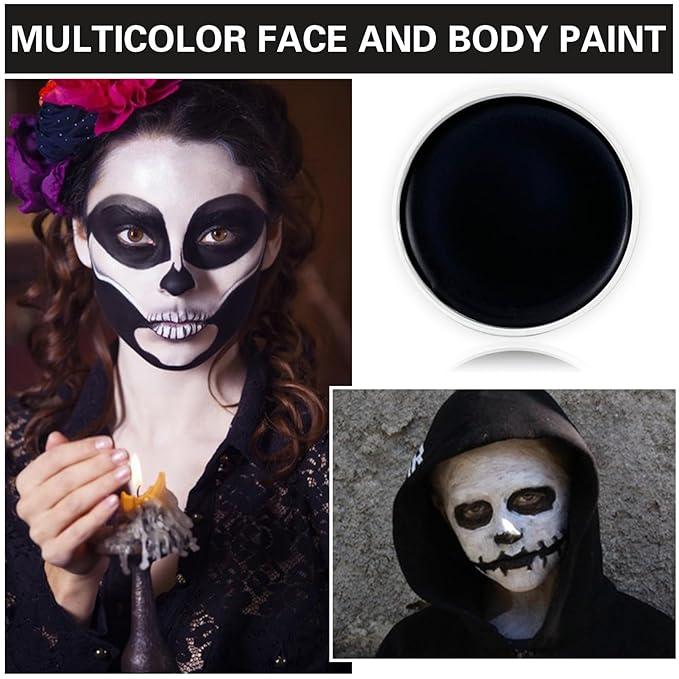 Black Face Body Paint Halloween Cosplay Clown Zombie Costume Sfx Makeup Professional Oil Based Cream Face Paint Palette for Adults and Kids-Velvo Beauty