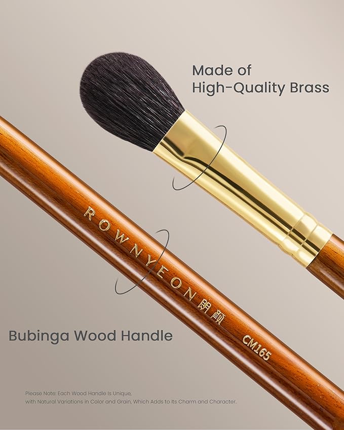 Desert Oak Series Highlighter & Setting Brush - Grade-A Fine LambsGoat Hair for Airbrushed Finish, Multi-Use for Cheeks/Nose/Under-Eyes, Ebana Handle & Brass Ferrule (CM 165)-Velvo Beauty