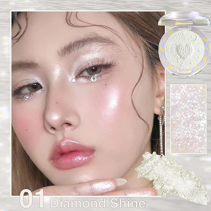 Glitter Sparkly Face Highlighter Makeup Palette Shimmer Radiant Glow Illuminator Iluminadores de Maquillaje 6g (01 Diamond Shine)-Velvo Beauty