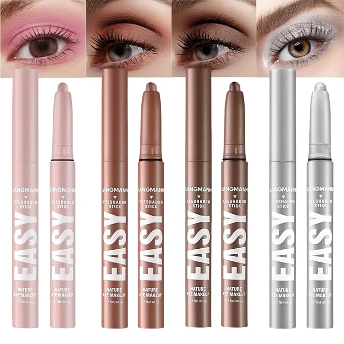 Jolilab Eyeshadow Stick Set, 4 Colors Matte Professional Bright-Colored Contouring and Highlight Stick, Cream Waterproof Long Lasting High Pigmented Eye Shadow. (4, 01+05+06+07)-Velvo Beauty