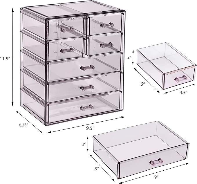 Sorbus Acrylic Makeup Organizer - Organization and Storage Case for Cosmetics Make Up & Jewelry - Big Clear Makeup Organizer for Vanity, Bathroom, College Dorm, Closet, Desk (3 Large, 4 Small Drawers)-Velvo Beauty