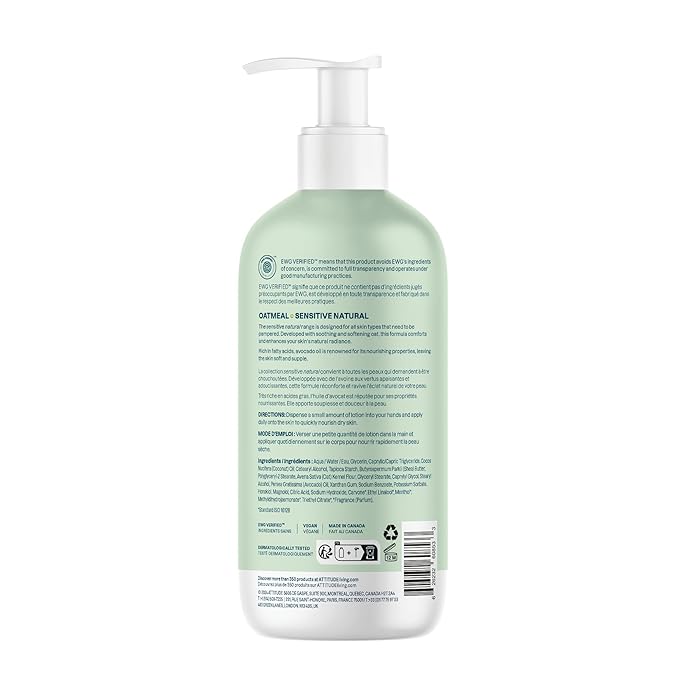 ATTITUDE Body Lotion for Sensitive Skin with Oat, EWG Verified, Dermatologically Tested, Vegan, Avocado Oil, 16 Fl Oz-Velvo Beauty