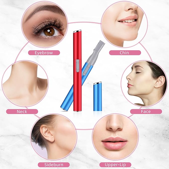 Chumia 2 Pcs Electric Eyebrow Trimmer Women Precision Face Razors Mini Shaver with Comb Christmas Women Gift Battery Operated Personal Epilator for Face Neck Fuzz Lips Leg(Red, Blue)-Velvo Beauty