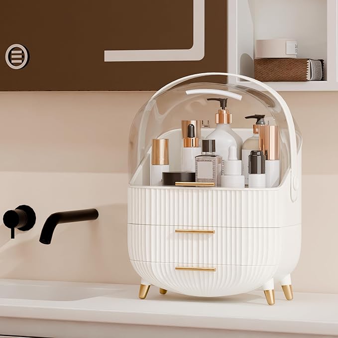 Makeup Organizers and Storage, Make up Organizer for Vanity Cosmetics Skincare Organizers With Lid and Drawers Display Cases for Countertop(White)-Velvo Beauty