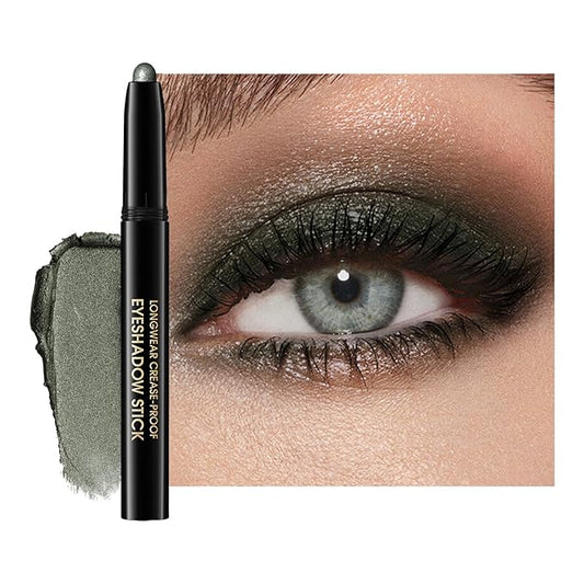 Eyeshadow Stick, Shimmer and Matte Cream Eye Shadow Brightener Sticks Eyeliner Pencil Crayon, Waterproof Long Lasting Eye Highlighter Stick Makeup,0.056 Oz(#4-Bottle Green)-Velvo Beauty