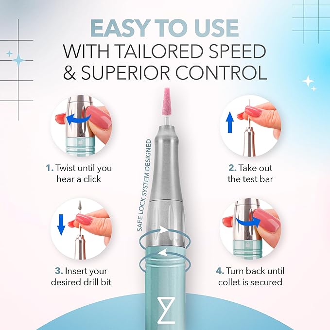 M Mase- Professional Nail Drill Machine - Coreless 2-in-1 Nail File - Electric, Cordless, 35000 RPM, HD Display - Electric Nail Drill for Professional & Home Use (Teal)-Velvo Beauty