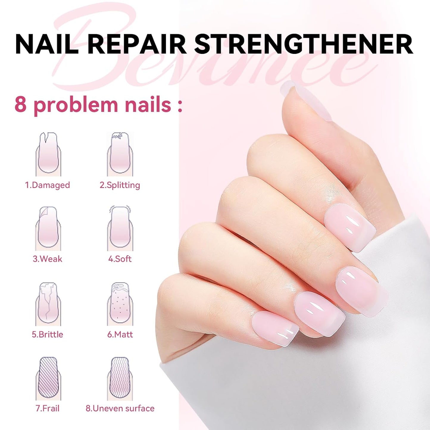Nail Strengthener and Growth Natural Nails Hardener Pink Nail Repair Strengthening Polish Ridge Filler for Weak and Damaged Nails 12ML-Velvo Beauty