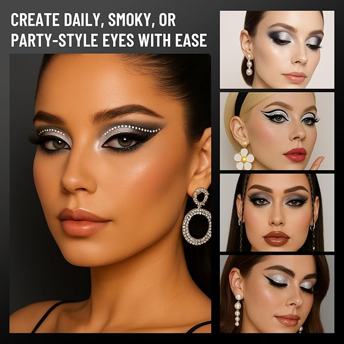 Black Eyeshadow Palette with Mirror Silver Gray Black Tones Matte Shimmer Smokey 6 Colors Mini Eye Shadow Pallet Travel Size Highly Pigmented for Vampire Clown Joker Goth Halloween Makeup-Velvo Beauty
