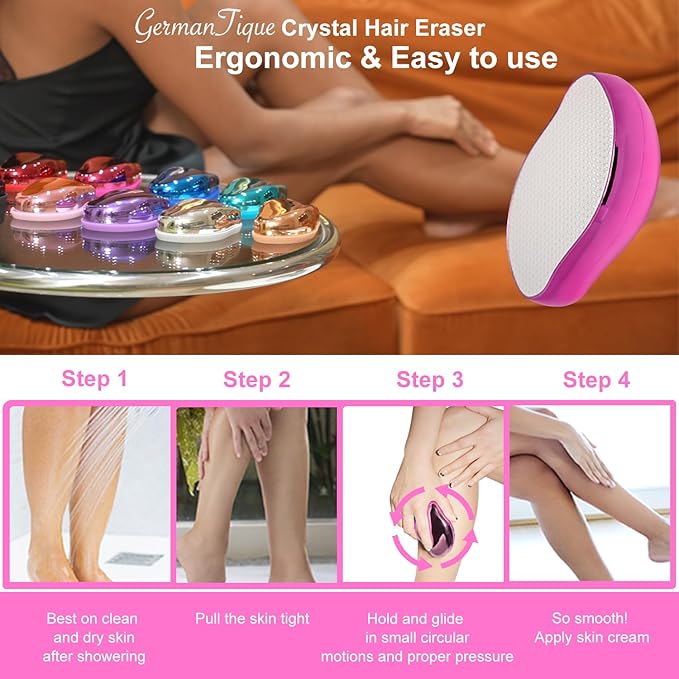 Crystal Hair Eraser,Natural Crystal Hair Remover,Reusable Painless Nano Glass Hair Removal Device Without Shaver,Gentle Crystal Epilator and Exfoliator for Soft Silky Skin(Hot Pink)-Velvo Beauty