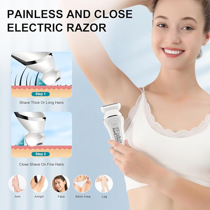 Electric Bikini Epilator for Women, 5 in 1 Hair Removal for Face, Chin, Arm, Leg, Armpit, Bikini Trimmer, IPX6 Waterproof, USB Rechargeable, Wet & Dry Lady Shaver,2 Speeds & 5 Cutter Heads-Velvo Beauty