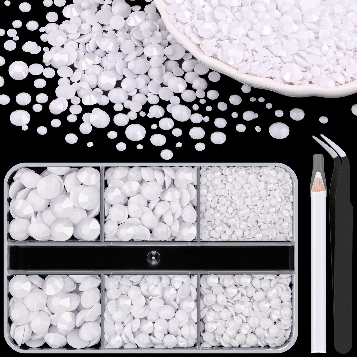Resin Rhinestones for Crafting, 1 Box White Multi Sizes Flatback Bedazzling Crystals for Crafts Nail Art Decoration, Non Hotfix Gems Charms for Tumbler Shoes Clothing Fabric Face Makeup-Velvo Beauty
