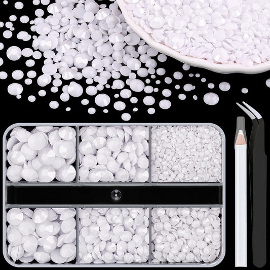 Resin Rhinestones for Crafting, 1 Box White Multi Sizes Flatback Bedazzling Crystals for Crafts Nail Art Decoration, Non Hotfix Gems Charms for Tumbler Shoes Clothing Fabric Face Makeup-Velvo Beauty