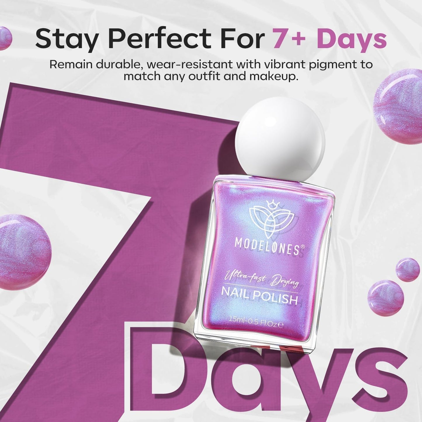 modelones Chrome Purple Nail Polish, 15 ml Quick Dry Nail Polish Mermaid Iridescent Shimmer Pearl Purple Nail Lacquer Long Last Shine Nail Art DIY Home Manicure Gift for Women Girls 0.5 Fl Oz-Velvo Beauty