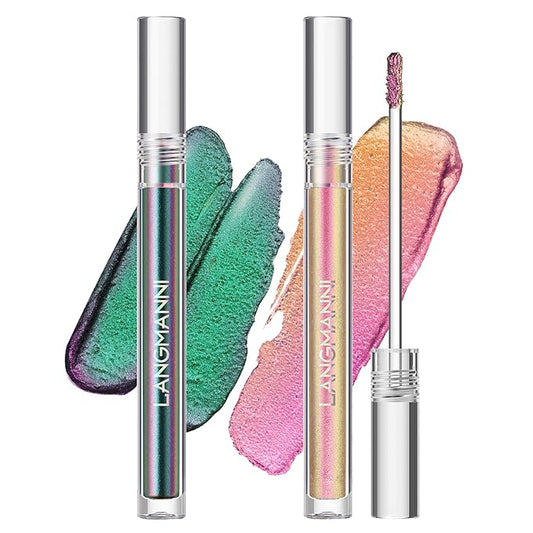 Jolilab Metallic Liquid Chameleon Eyeshadow, Multi-Dimensional Eye Looks, Long-lasting Holographic Glitter Multichrome Eyeshadows Makeup (#Peacock+#GX002)-Velvo Beauty