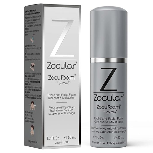 ZocuFoam Eyelid Cleanser - Foaming Eyelid Scrub - Natural pH Balanced Solution - 1.7 FL OZ (50mL)-Velvo Beauty