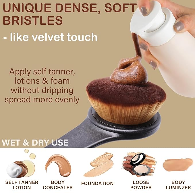 Extra Large Body Makeup Brush For Self Tanner, Sunscreen, Self Tan Back Applicator, Wide-Headed Kabuki Brush for Even& Pretty Lotion Application. Bronzer Blend, Long-Handle Face Leg Brush- Black Set-Velvo Beauty