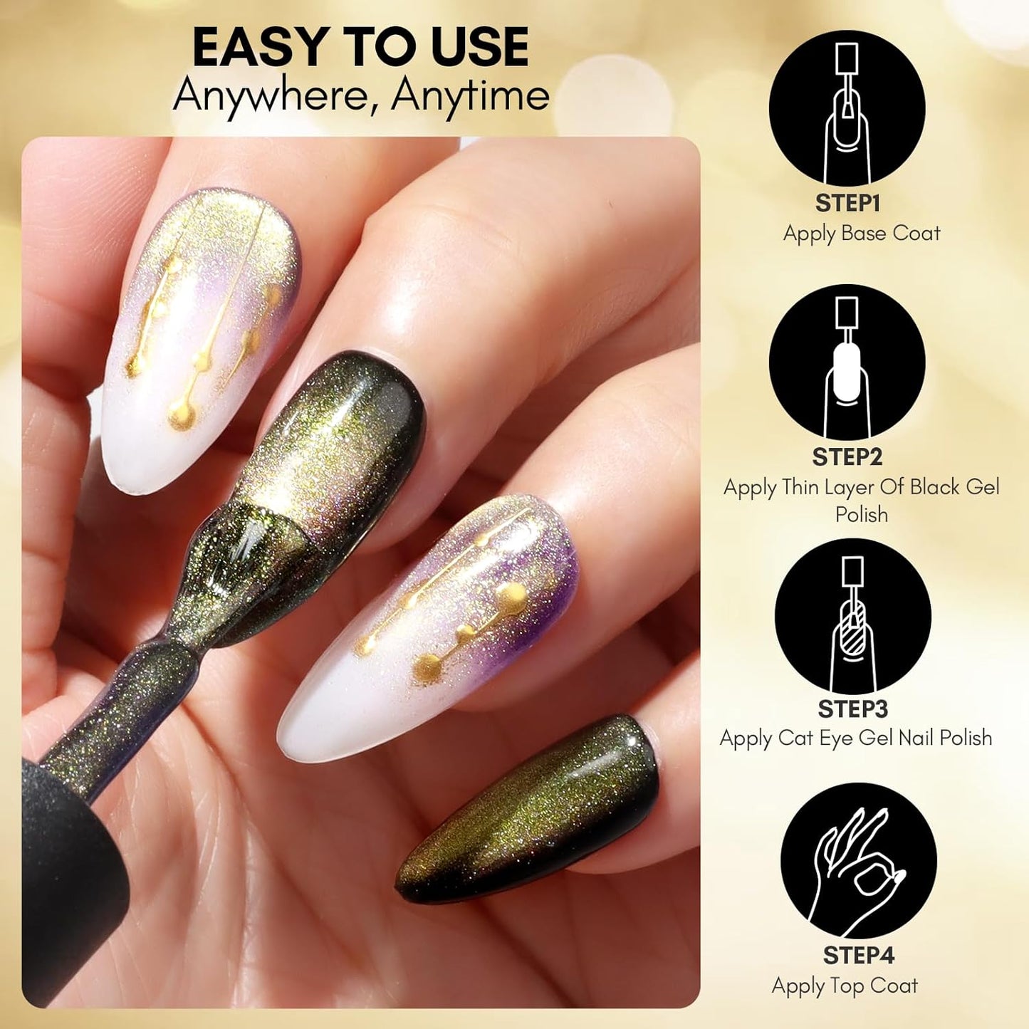 Makartt Cat Eye Gel Nail Polish: Black Hole Holographic Sparkly Gels with Magnet Stick, UV LED Soak Off Gel Polish for Nail Art Designs, Neutral Territory-Velvo Beauty