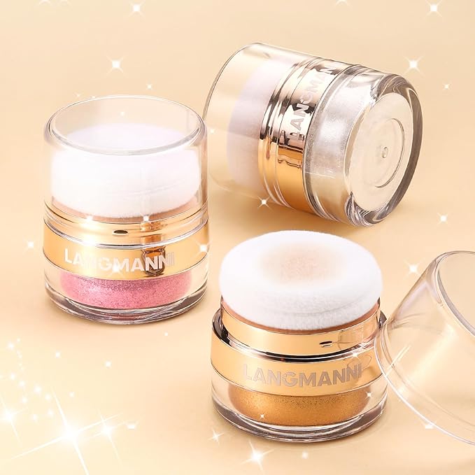 Glitter Body Highlighter Powder Body Shimmer Sparkle Face Brightening Highlighter Powder for Face Eyes Body Glow Makeup With sponge head(Purple)-Velvo Beauty