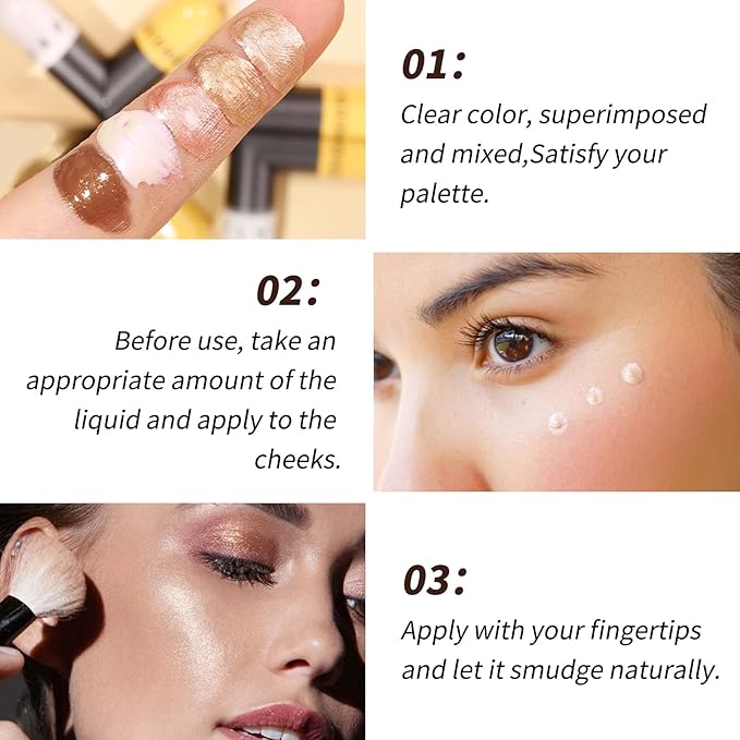 AKARY Liquid Highlighter Makeup for Face Body, Contour Foundation Illuminator Boom Stick, Highlighting Shade Longwear Shimmer Glow Makeup, Valentine's Day gift (01 Pearlescent White + Warm Brown)-Velvo Beauty