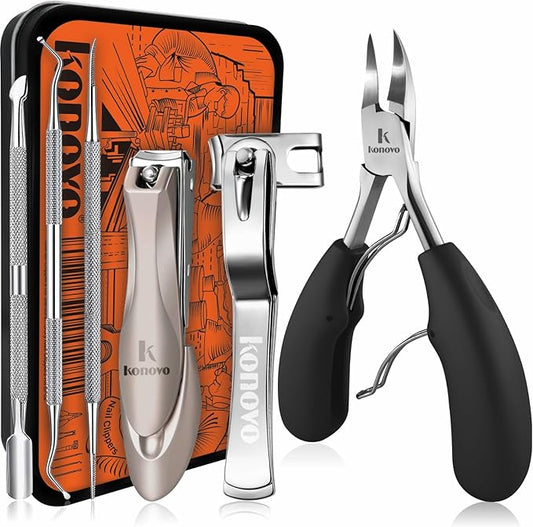 Toenail Clippers for Seniors Thick Toenails, Toe Nail Clippers Adult Thick Nails Long Handle, Professional Heavy Duty Nail Clippers 6Pcs Black-Velvo Beauty