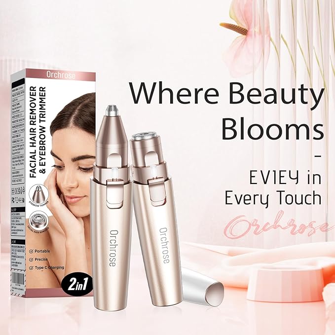 Rechargeable Facial Hair Remover for Women: 2-in-1 Device for Shaping Eyebrows and Removing Face Peach Fuzz(Rose Gold)-Velvo Beauty