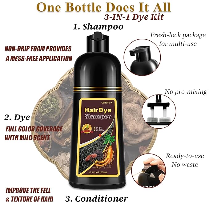 Burgundy Hair Dye Shampoo 3-IN-1,Gray Hair Coverage for Women & Men, Instant & Long-lasting Hair Color in Minutes, Pure Plant Extract Color Shampoo Hair Dye Kit for All Hair Types(Wine Red)-Velvo Beauty
