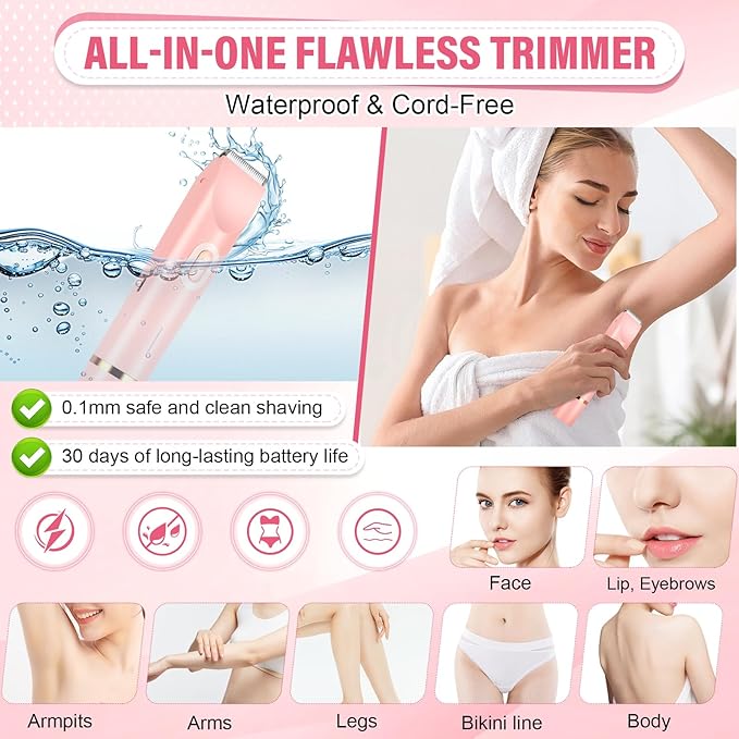 Women's Bikini Trimmer, 2-in-1 Electric Shaver for Bikini Line, Legs, Underarms, Face - Waterproof Women's Electric Shaver for Sensitive Skin, USB Rechargeable (Purple) (Pink)-Velvo Beauty