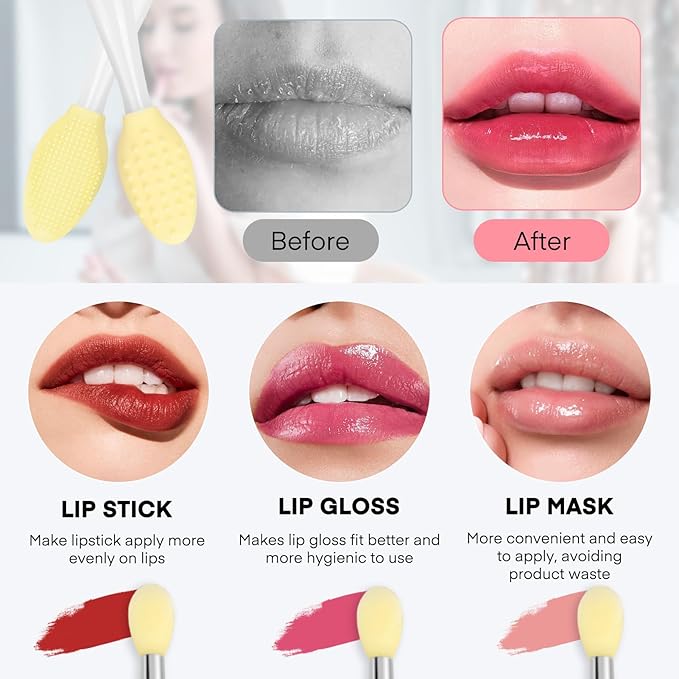 Unaone Lip Scrub Brush - 3 PCS Dual-ended Lip Scrubber Exfoliator and Silicone Lip Brush, 3-in-1 Silicone Lip Scrub Tool Lip Mask Applicator, Gentle Exfoliator & Applicator for Soft-Velvo Beauty