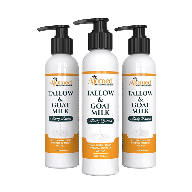 Grass Fed Beef Tallow & Goat Milk Body Lotion for Sensitive Skin, Organic Tallow Lotion - Soothes Dry Patches, dry skin eczema Moisturizer - Handmade Tallow Body Lotion (Sandalwood Vanilla, 12 Oz)-Velvo Beauty