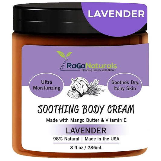 RaGaNaturals Natural Face and Body Butter Cream for Dry Skin - Calming, Nourishing & Hydrating Lavender Body Cream for Women, Men & Kids - Softens Skin and Delivers Healthy-Looking Glow - Vegan - 8 Oz-Velvo Beauty